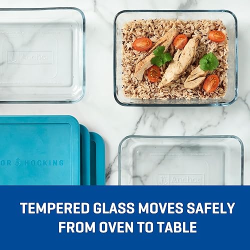 Miniatura 3 de Anchor Hocking SnugFitTM - Recipientes rectangulares de almacenamiento de alimentos con tapas (4 piezas, 6 tazas, verde azulado, aptos para horno)