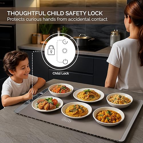 Miniatura 8 de Tapete de calentamiento de alimentos  Bandeja eléctrica de silicona de calentamiento rápido con temperatura de 4 niveles, mesa de protección de pies