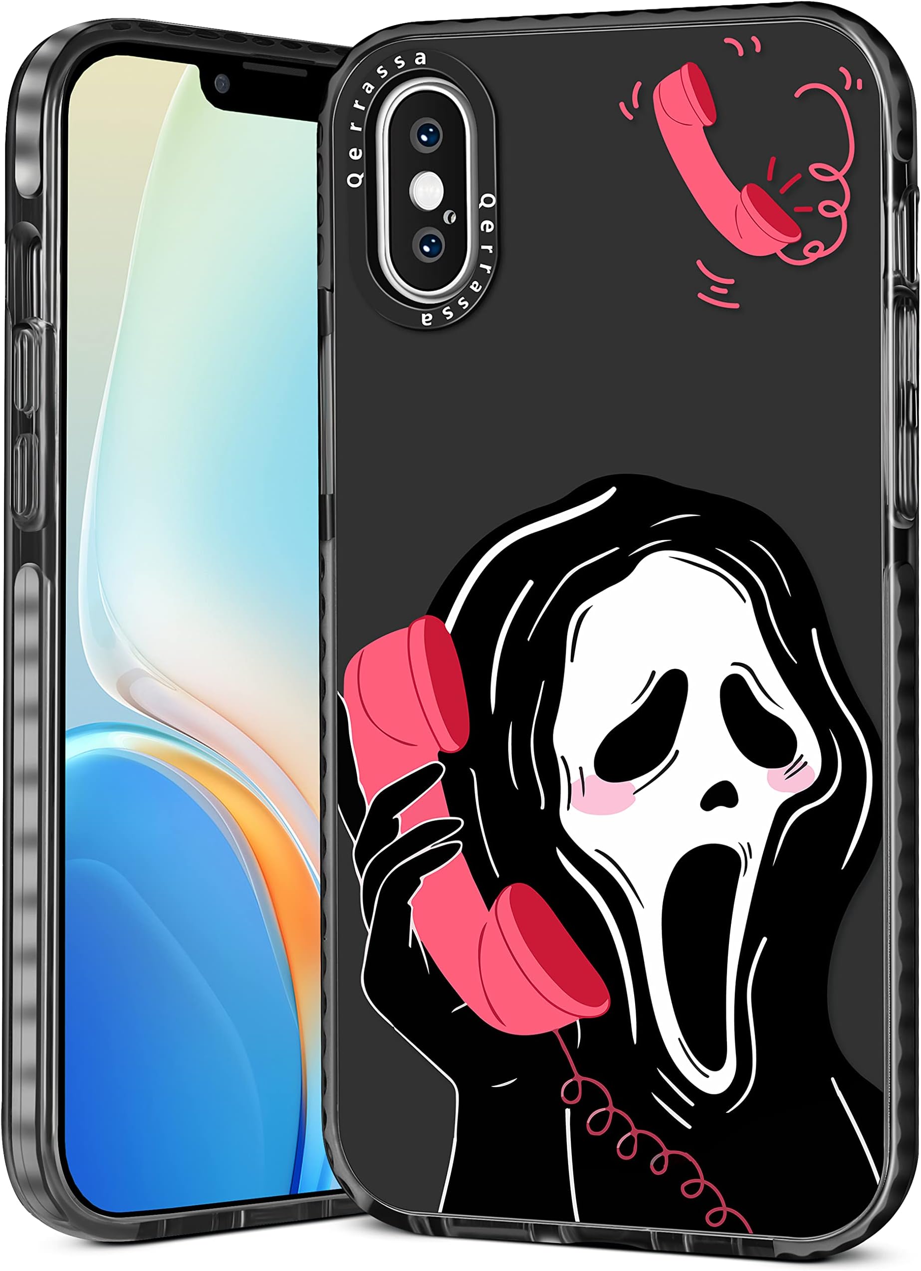 Qerrassa Black Skull Case for iPhone X/XS Cute Cartoon Character Kawaii Soft TPU Cover for Girly Girls Kids Boys Phone Cases Funny Pattern Fashion Protective Case for iPhone X/XS