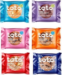 KGF - Variety Pack TOTO Gluten-Free Gooey Cookie, 1 Birthday Cake, 1 Double Chocolate Chip, 1 Sea Salt Chocolate Chip, 1 Peanut Butter Chocolate Chip, 1 Cinnamon, 1 S'mores 2.25oz, Pack of 6