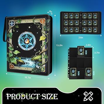 Trading Card Binder, Card Collection Binder 9 Pocket with 50 Removable Sleeves 900-Pocket Compact 3-Ring Zipper Album, Durable Trading Card Holder for TCG/MTG Collectors (Elemental ring)