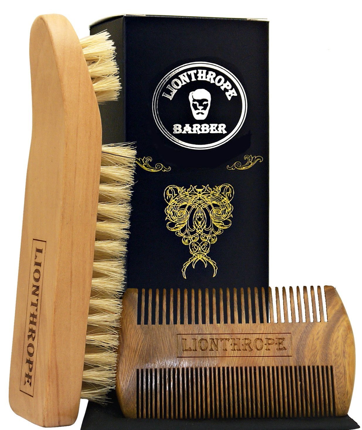 Beard Brush And Comb Set With Eyebrow Razor Mustache