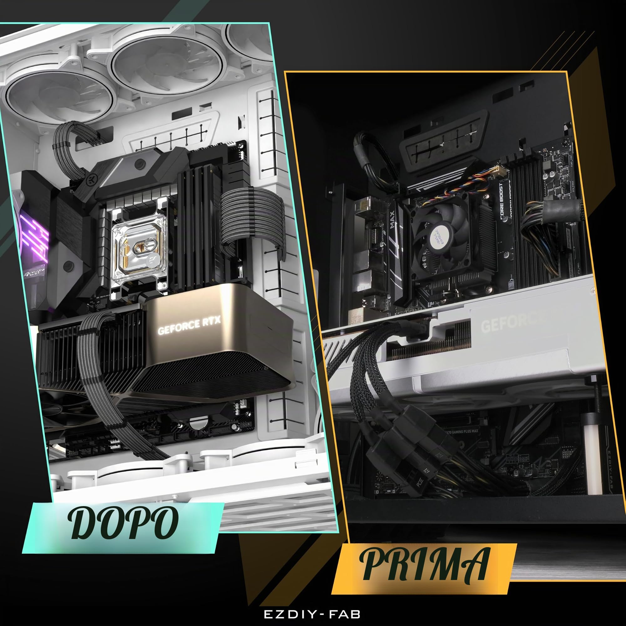 EZDIY-FAB Kit di Estensione del Cavo PSU 12VHPWR,Estensione del di Alimentazione 16AWG PCIE 5.0-1x 24 pin ATX /2X 8Pin (4+4) EPS/1x12+4 pin GPU,Cavo a Manicotto 300MM con Pettini-Carbonio