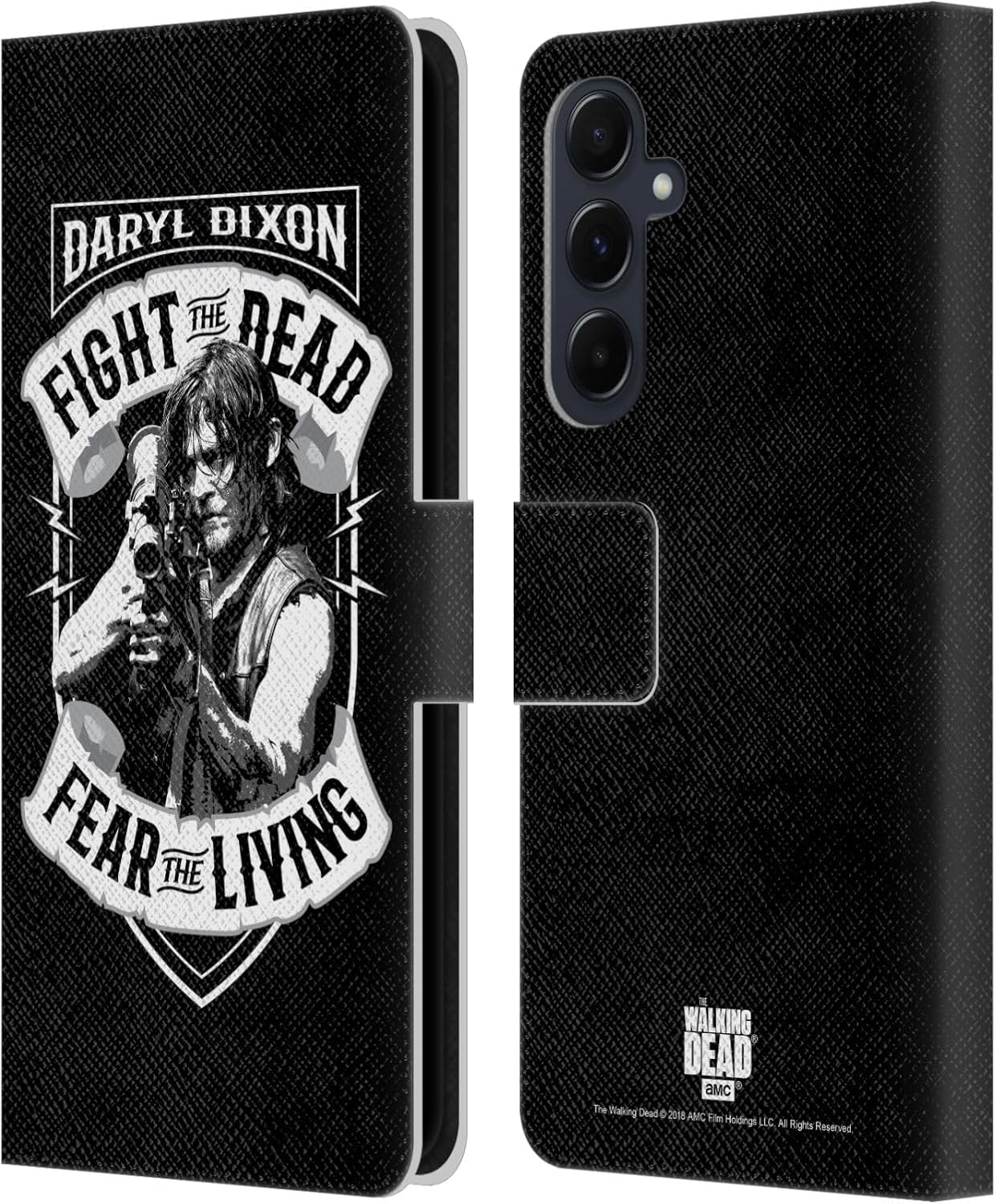 Head Case Designs Officially Licensed AMC The Walking Dead RPG Black White Daryl Dixon Biker Art Leather Wallet Case Compatible with Samsung Galaxy A55 5G