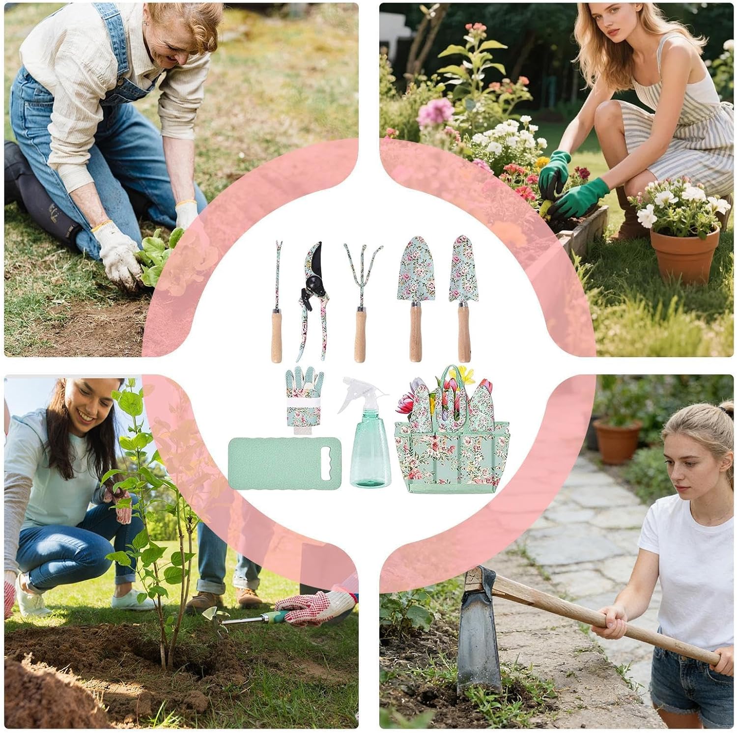 Garden Tool Set, Patterned Organizer Bag, Rust-Resistant Tools for Flower Beds, Planting Digging Trimming, Outdoor Yard Gardening, for Gardener Mom Home Lightweight