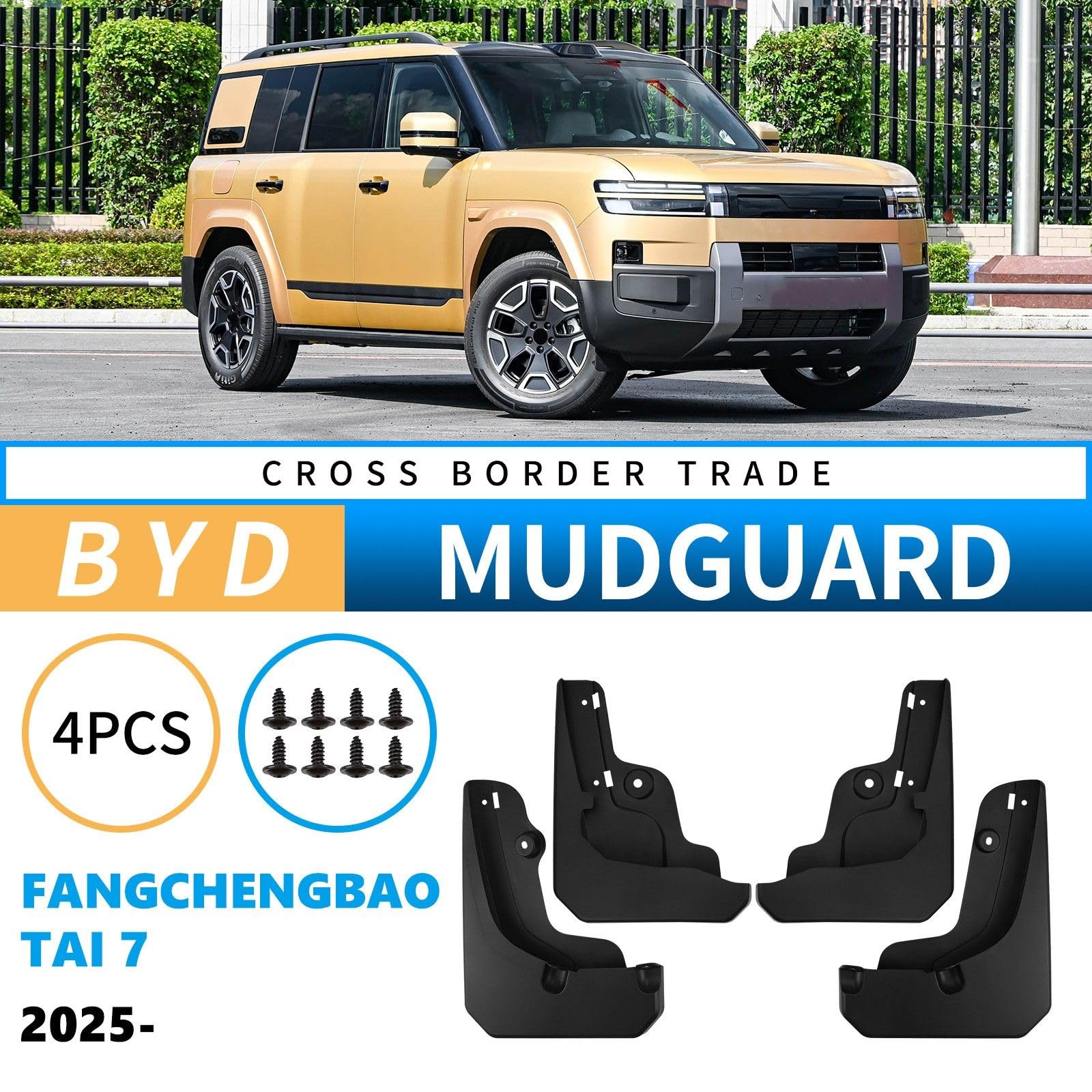 4 Stück Auto Schmutzfänger für BYD Fangchengbao Tai 7 2025, Vorne Hinten Kratzfest Spritzschutz Kotflügel Protection Zubehör