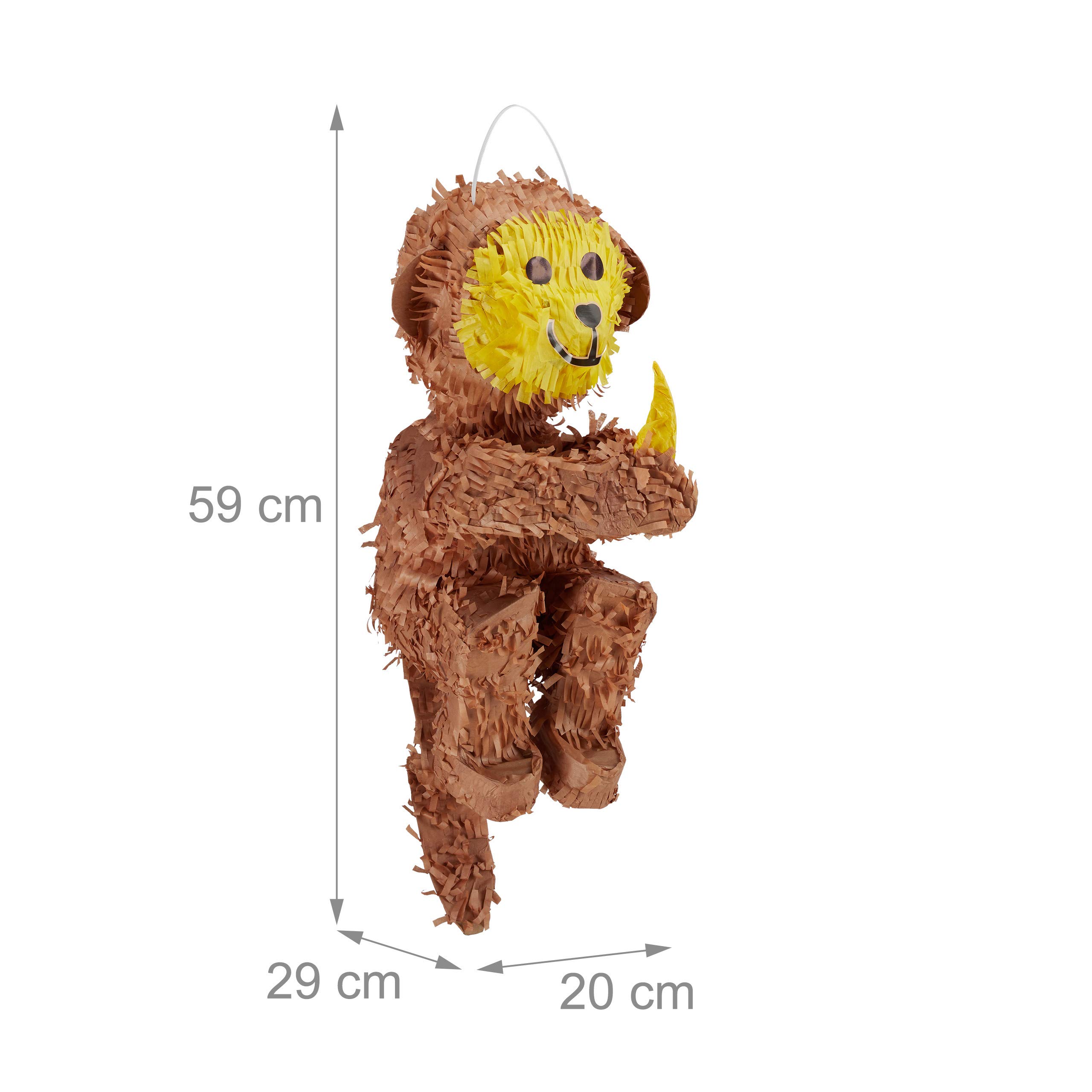 3 Piñatas Mono, para Colgar, Fiestas Cumpleaños Niños y Niñas, Simio, Rellenables con Chuches, de Papel, Marrón