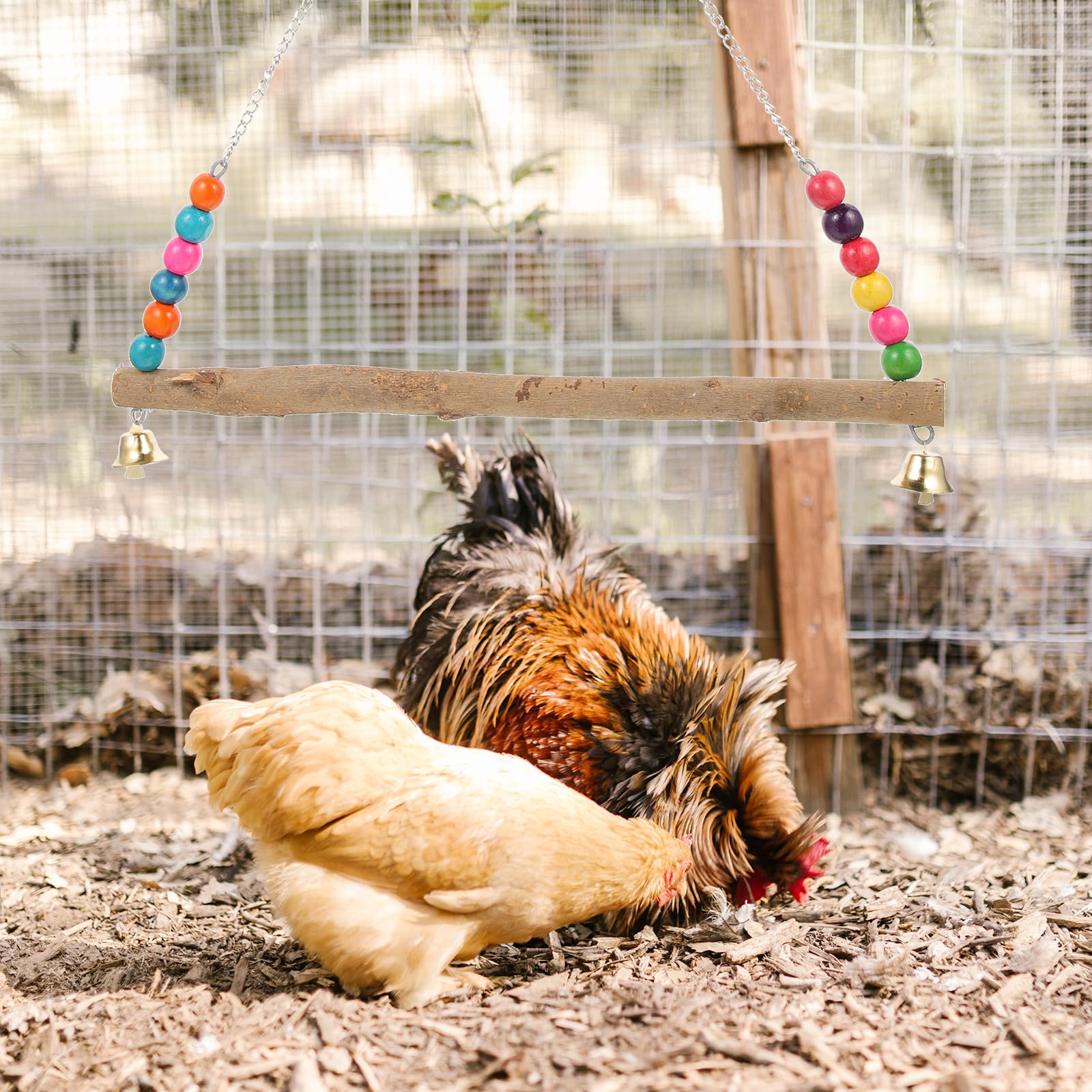 Luxshiny Hölzernes Kletterspielzeug für Vögel mit Futternetz Hängespielzeug und Schaukel 5 Stück für Papageien Finken und Haustierhühner im Vogelkäfig und Hühnerstall