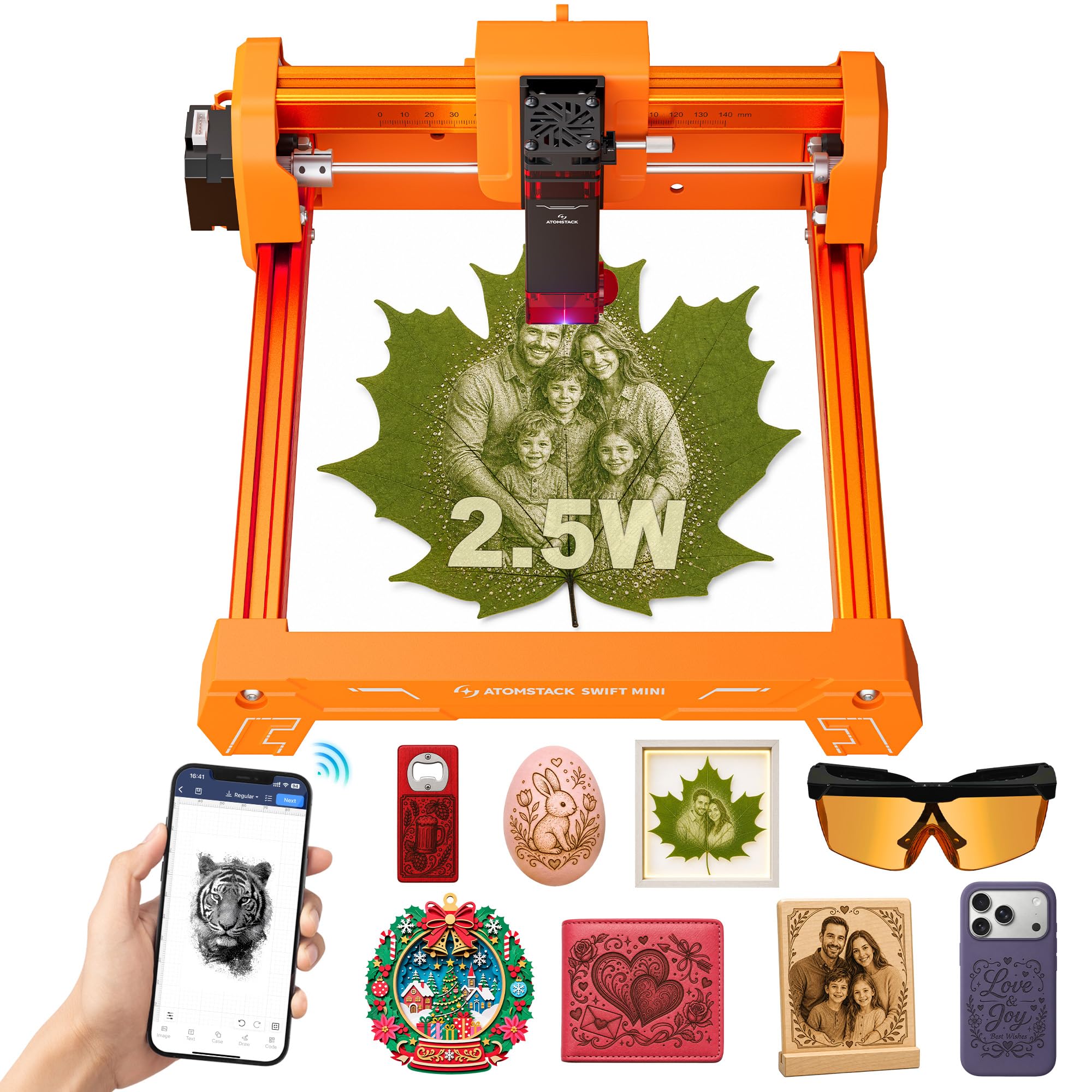 ATOMSTACK Swift Laser Engraver Machine, Beginner, Orange 2.5W Laser Cutter