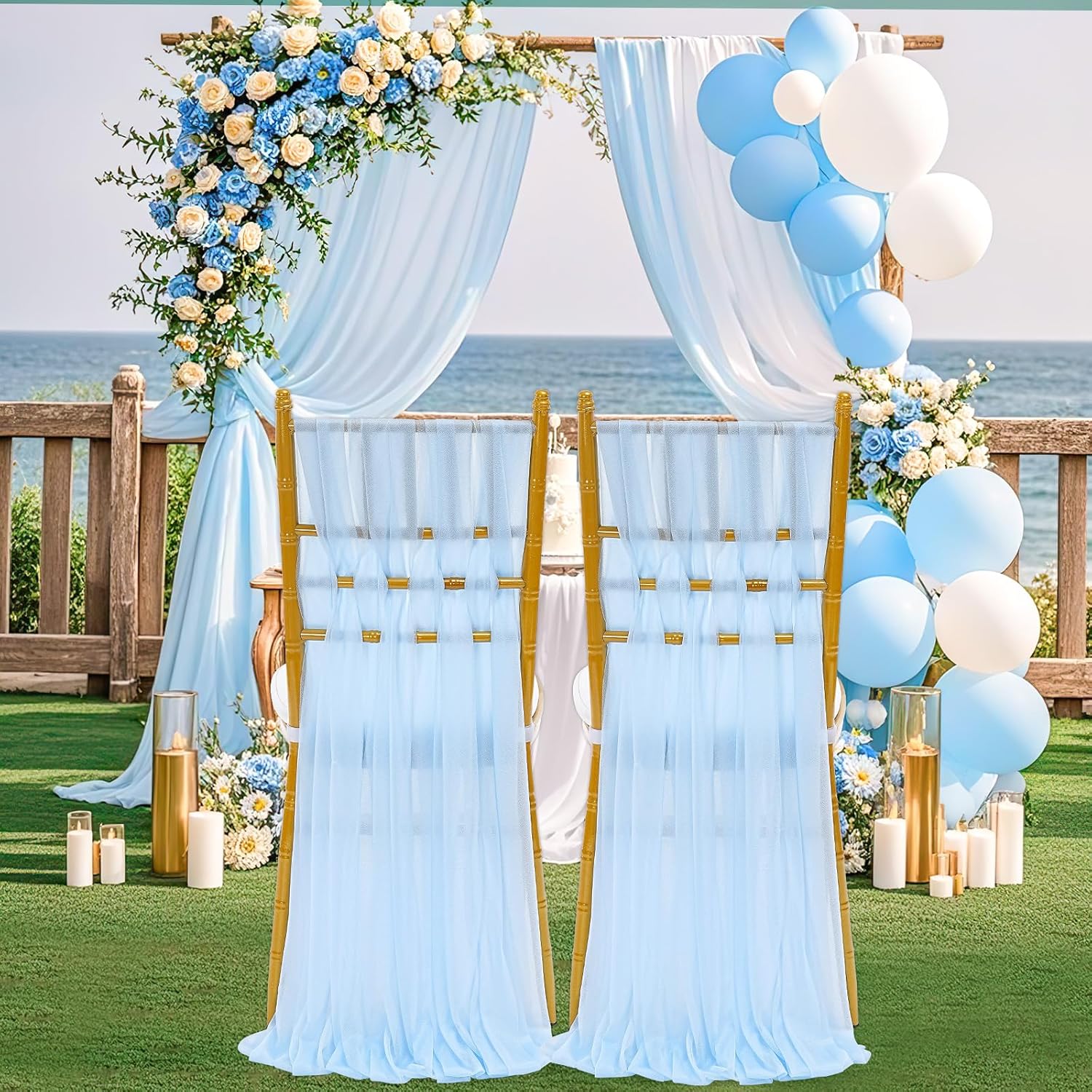 Fanqisi Light Blue Wedding Chair Sashes: 48 Pieces 8ft Long Chair Bow Designed Decorative - Baby Shower Aisle Party Decoration