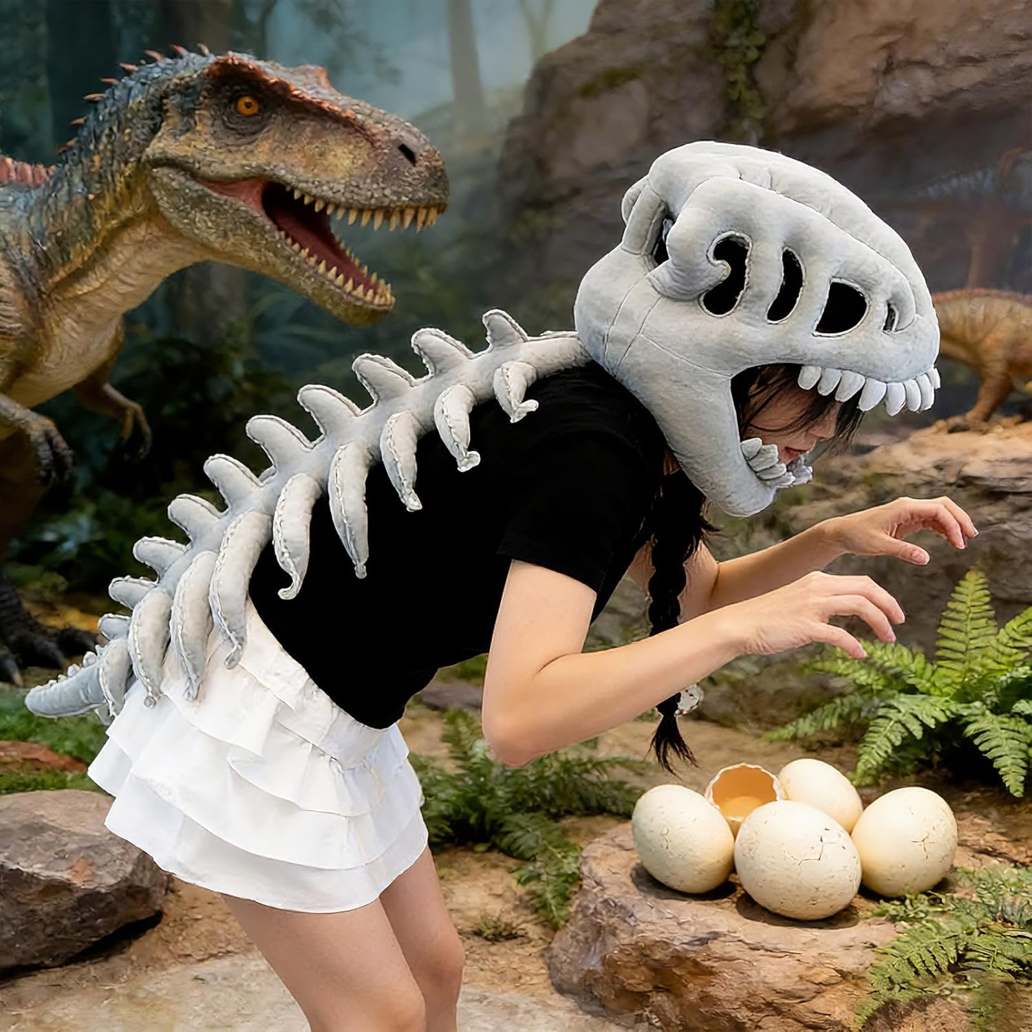 LUMIXA Dinosaur Skeleton Plush Costume - Cozy 3D Spinosaurus Outfit Wearable Cuddly Toy for Dress Up & Play