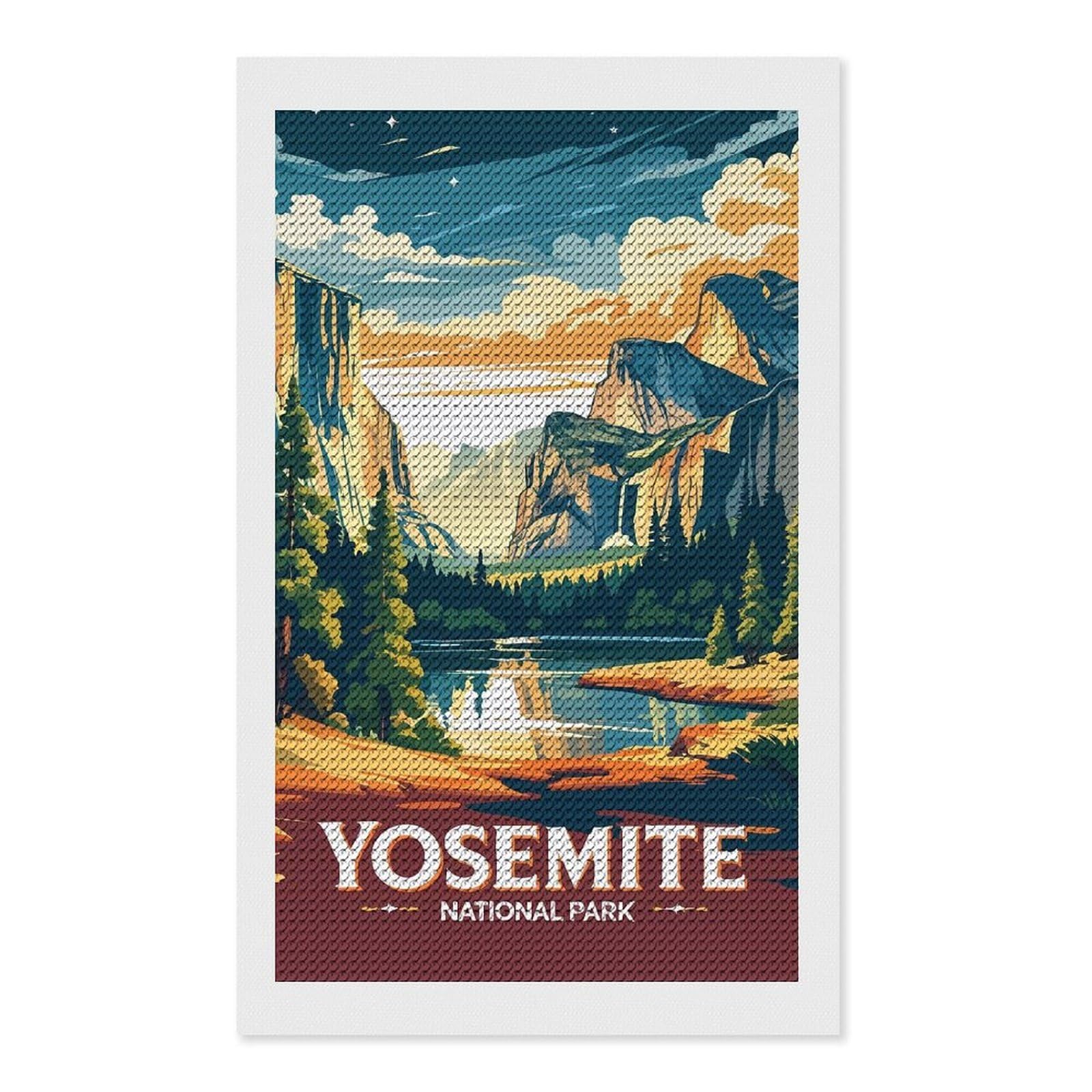 Junmoney Yosemite National Park Landscape DIY Diamond Art Canvas Kit 12"x20", Winter Craft, Mindful Craft Project, Aesthetic Room Decor, Decor Project