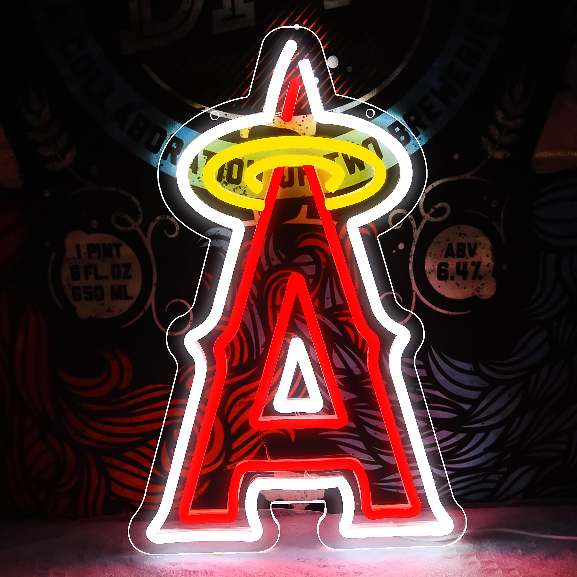 Neon Sign for Wall Decor Baseball Team Sign for Sport Club Angel Led Neon Light for Man Cave Bedroom Garage Birthday Party Baseball Room Size 16.1 * 10.6 inch(ZYLD129-Angle)