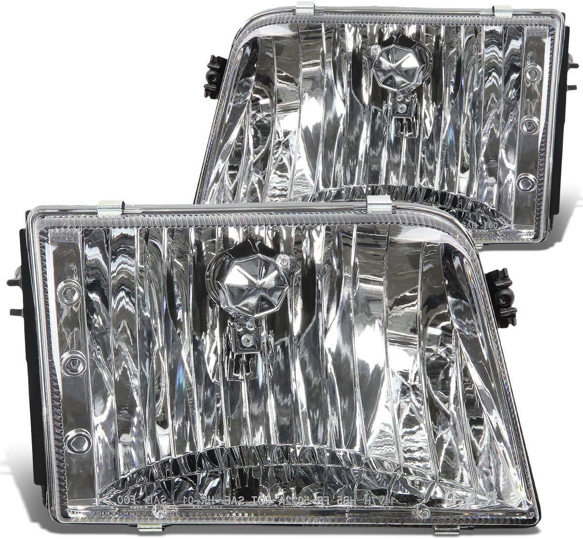 DNA MOTORING Pair of Headlight Assemblies Compatible with 93-97 Ford Ranger, Chrome Housing, HL-OH-FR93-CH
