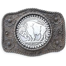 Buffalo Nickel Belt Buckle| Western Buckle with Rusty Black Finish | Present for your Friends | Buckle with a Hook and 1.75inch D-Ring Loop, Attach to Any Snap Type Belt.