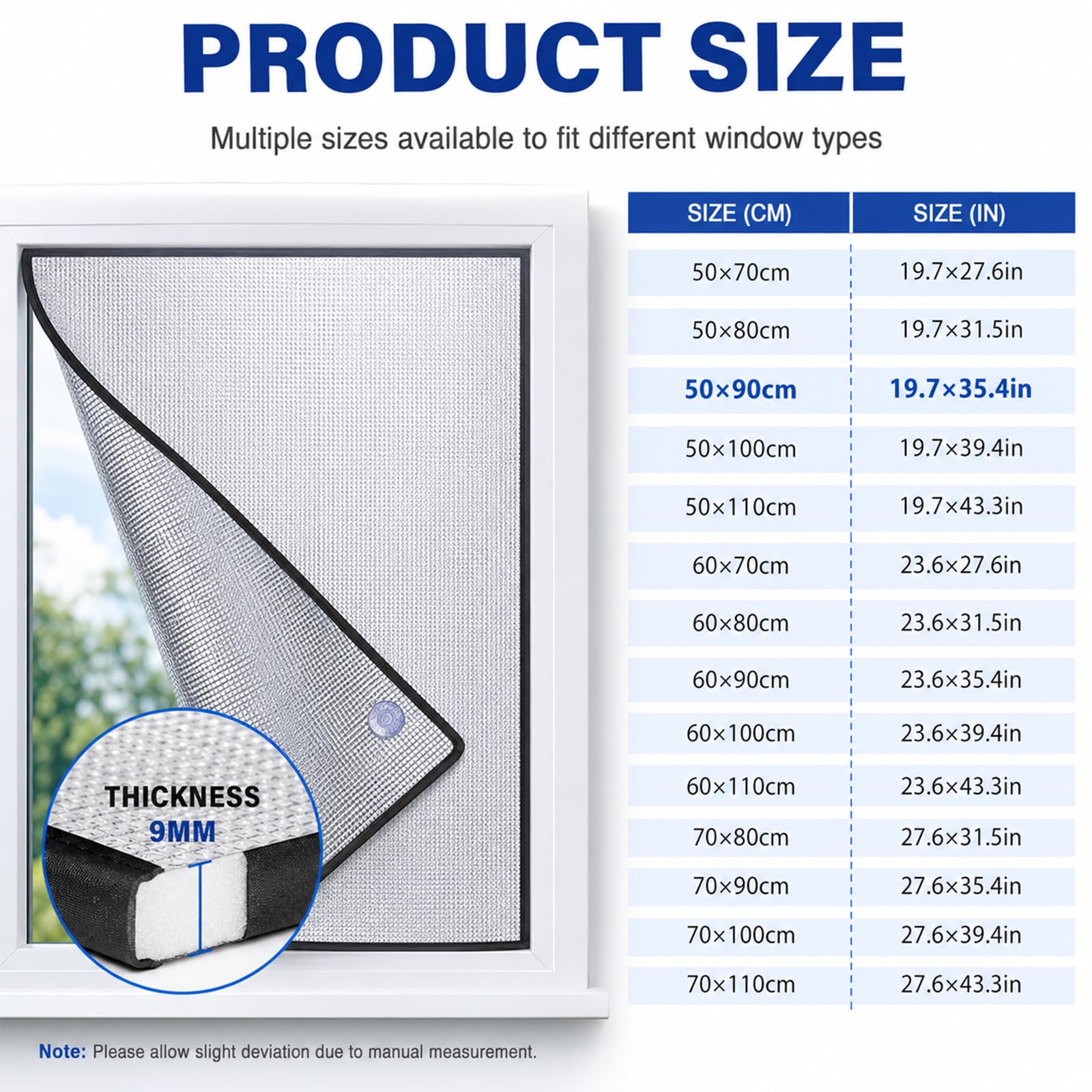 Fenster Isolierfolie Doppelseitig Aluminium mit Saugnäpfen 9mm Dick Thermofolie Sonnenschutz Verdunkelungsfolie gegen Hitze Sommer Wohnmobil Dachfenster Silber Silver 50 * 110cm