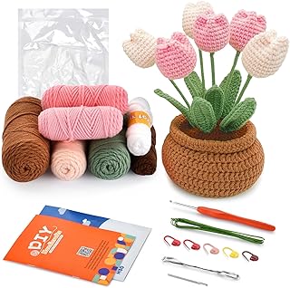 Crochet Kit for Beginners - Tulip Potted Plants - Crochet Starter Kit，Suitable for Adults Learning Adult Beginner Crochet kit, Step by Step Video Tutorials