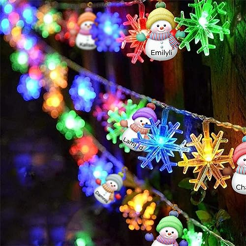 Miniatura 6 de Guirnalda de luces de Navidad personalizadas con nombre, muñeco de nieve personalizado, guirnalda de luces familiares de muñeco de nieve colorido,