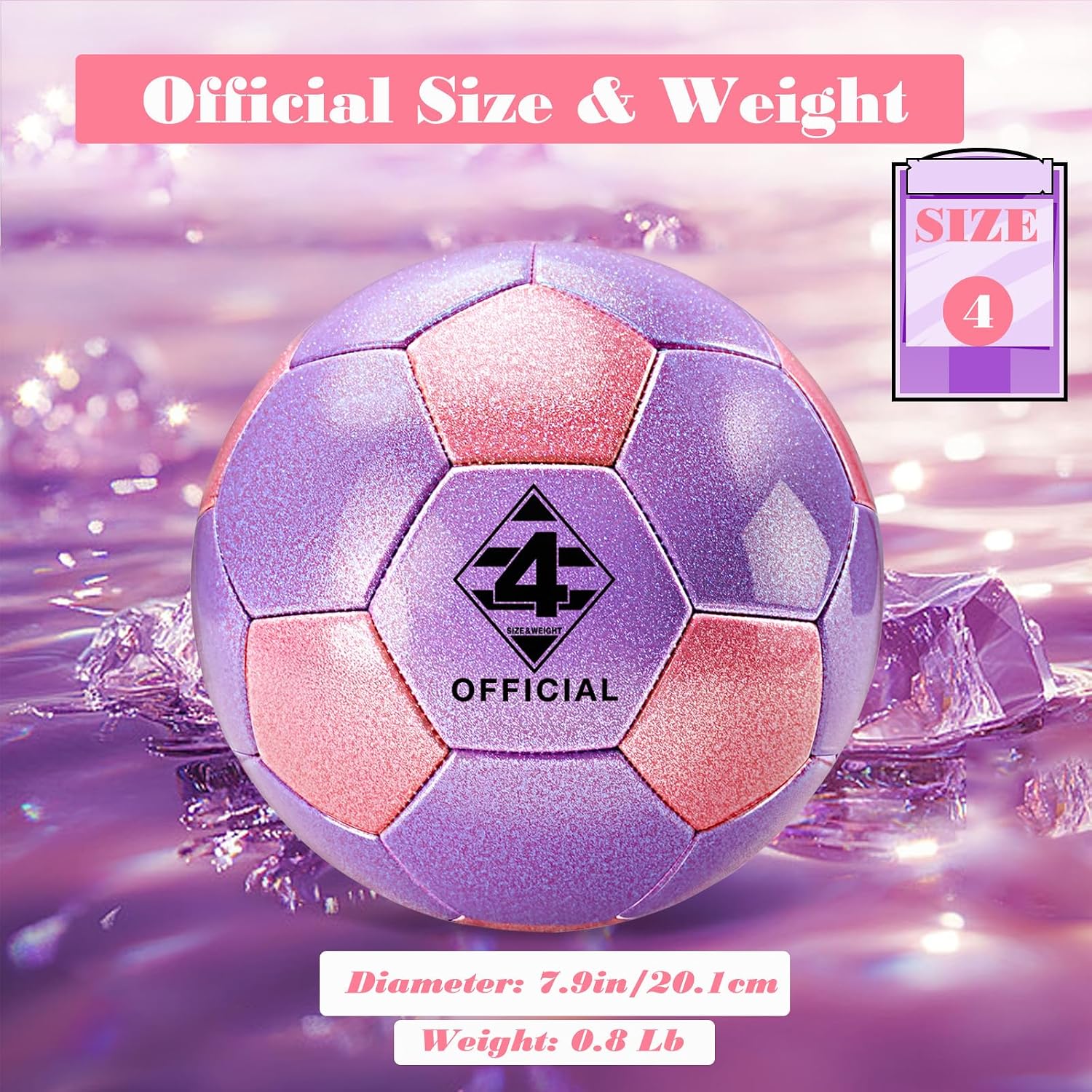 Glitter Soccer Ball Size 4 with Pump & Needle/Mesh Bag, Sofu PU Soccer Ball Kit for Indoor Outdoor Practicing Training Playing Gift Teens Youth Adults