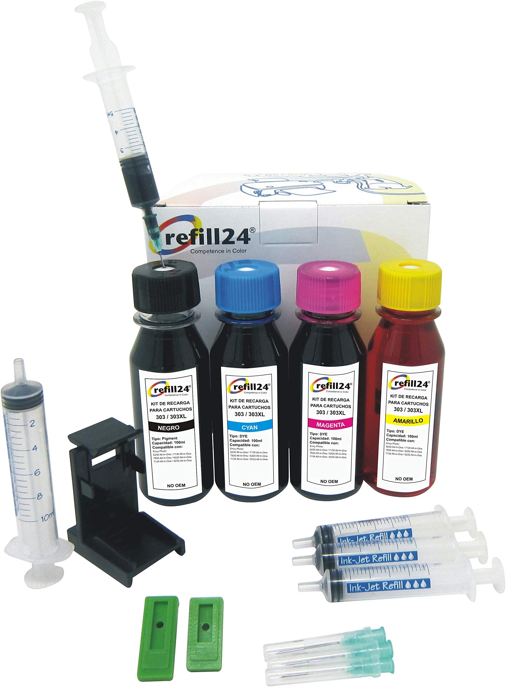 refill24 Replacement Kit for HP 303/303 XL Black and Colour Ink Cartridges with Stand and Accessories