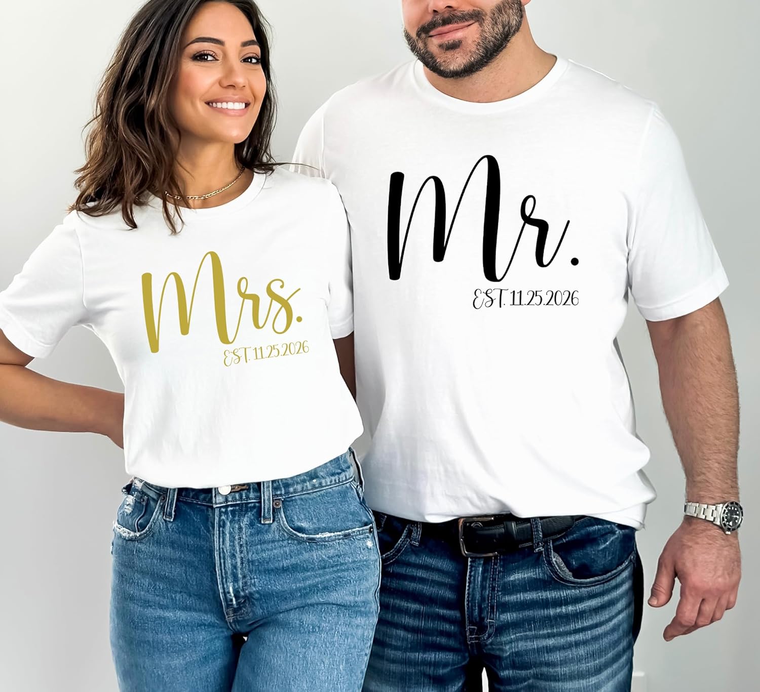 Mr and Mrs Shirts Matching Couple Shirts Just Married Tees Honeymoon Tshirts Wedding Tshirts Cute Couples Outfits Hubby and Wifey Tshirts Custom Date Est - Image 2
