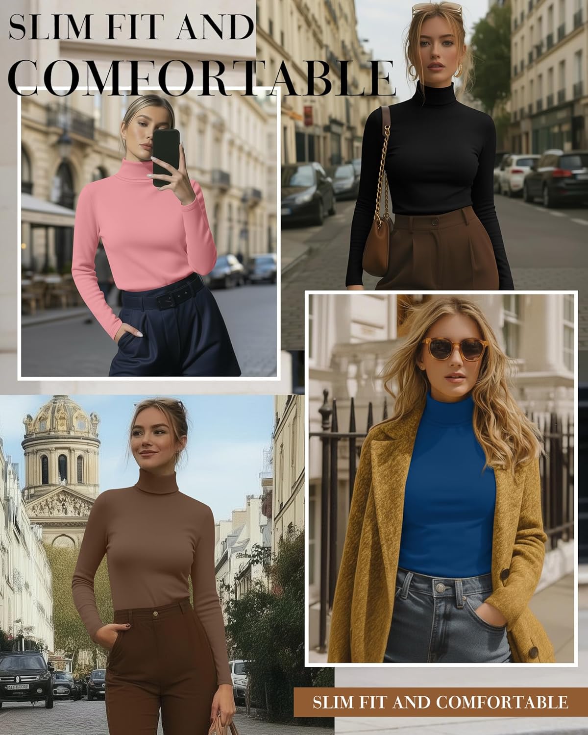 Huukeay 4 Packs Women's Turtleneck Tops Long Sleeve Shirts Mock Turtleneck Basic Tees Lightweight Slim Fit Casual Undershirt - Image 2