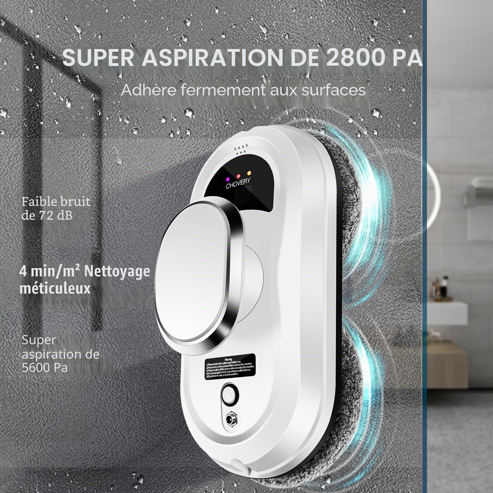 CHOVERY Robot Nettoyeur De Verre Télécommande Robot Nettoyer Les Cristaux 5600pa Super Aspiration Nettoyeur De Verre Électrique Navigation Intelligente Machine De Nettoyage des Cristaux pour Toutes