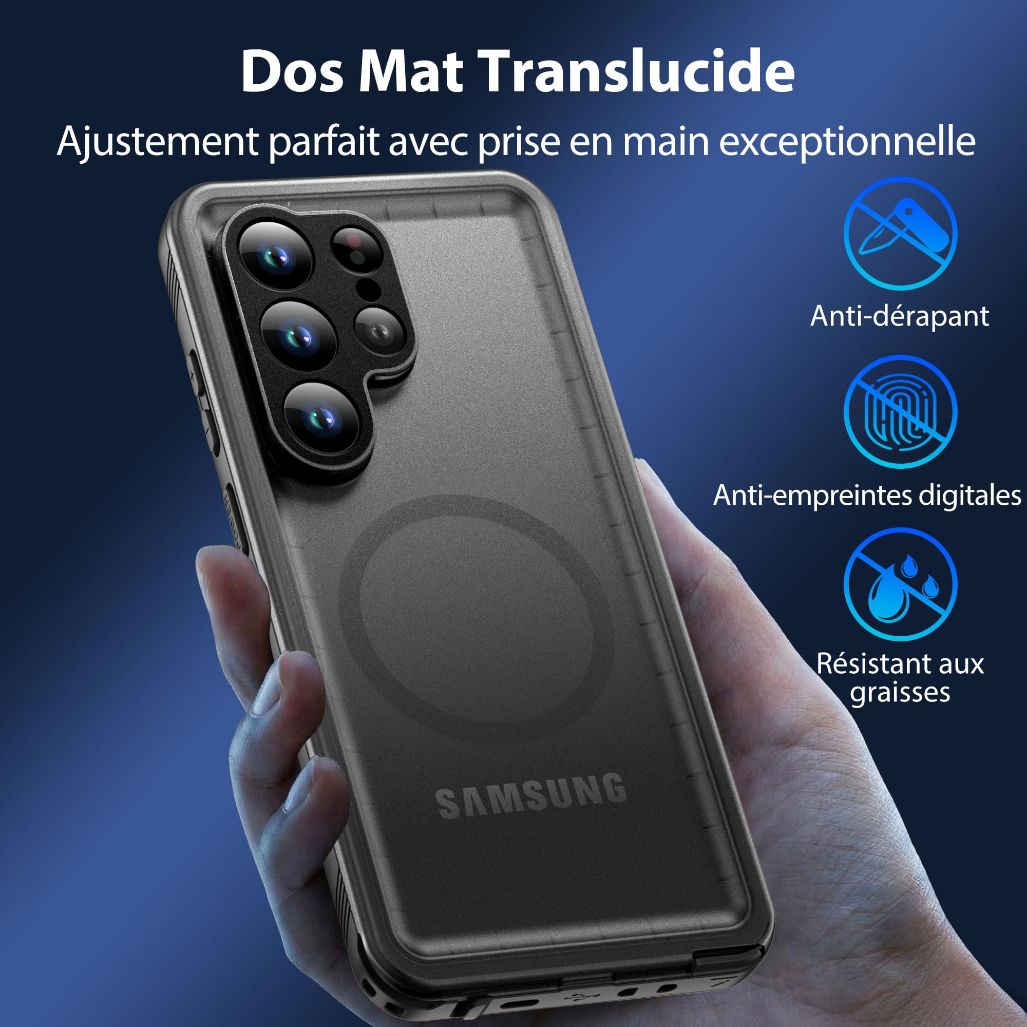 SPORTLINK Coque pour Samsung Galaxy S26 Ultra magnétique Compatible MagSafe, étanche IP68, Protection Antichoc Militaire 360° intégrale, Anti-poussière, écran et caméra intégrés, avec Cordon – Noir