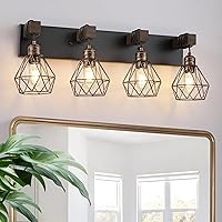 Vista 20 de Lámparas blancas para tocador de baño, luminarias de baño de madera de 2 luces sobre el espejo, apliques rústicos de pared con elegante pantalla