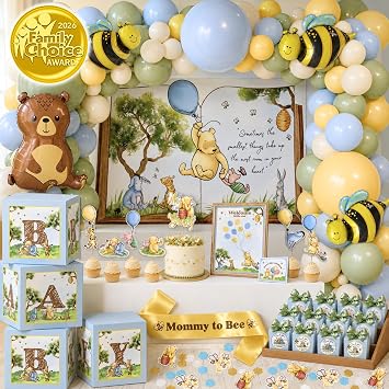 269 Pc Classic Winnie Bear Baby Shower Decorations Kit for Boy Balloon Arch