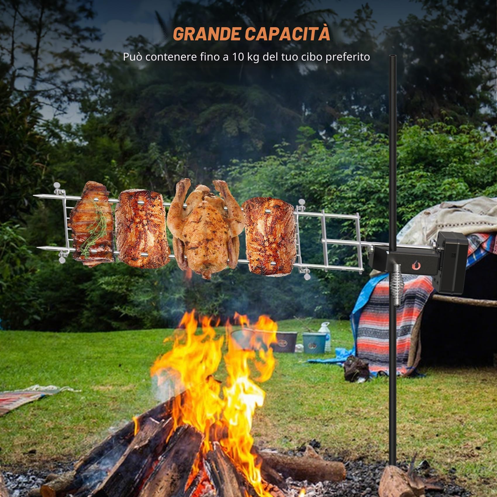 onlyfire Kit Girarrosto per Barbecue Regolabile per Barbecue All'aperto e Campeggio, Girarrosto Elettrico Portatile con Borsa per Il Trasporto, Alimentazione Tramite Batteria/Adattatore/Power Bank