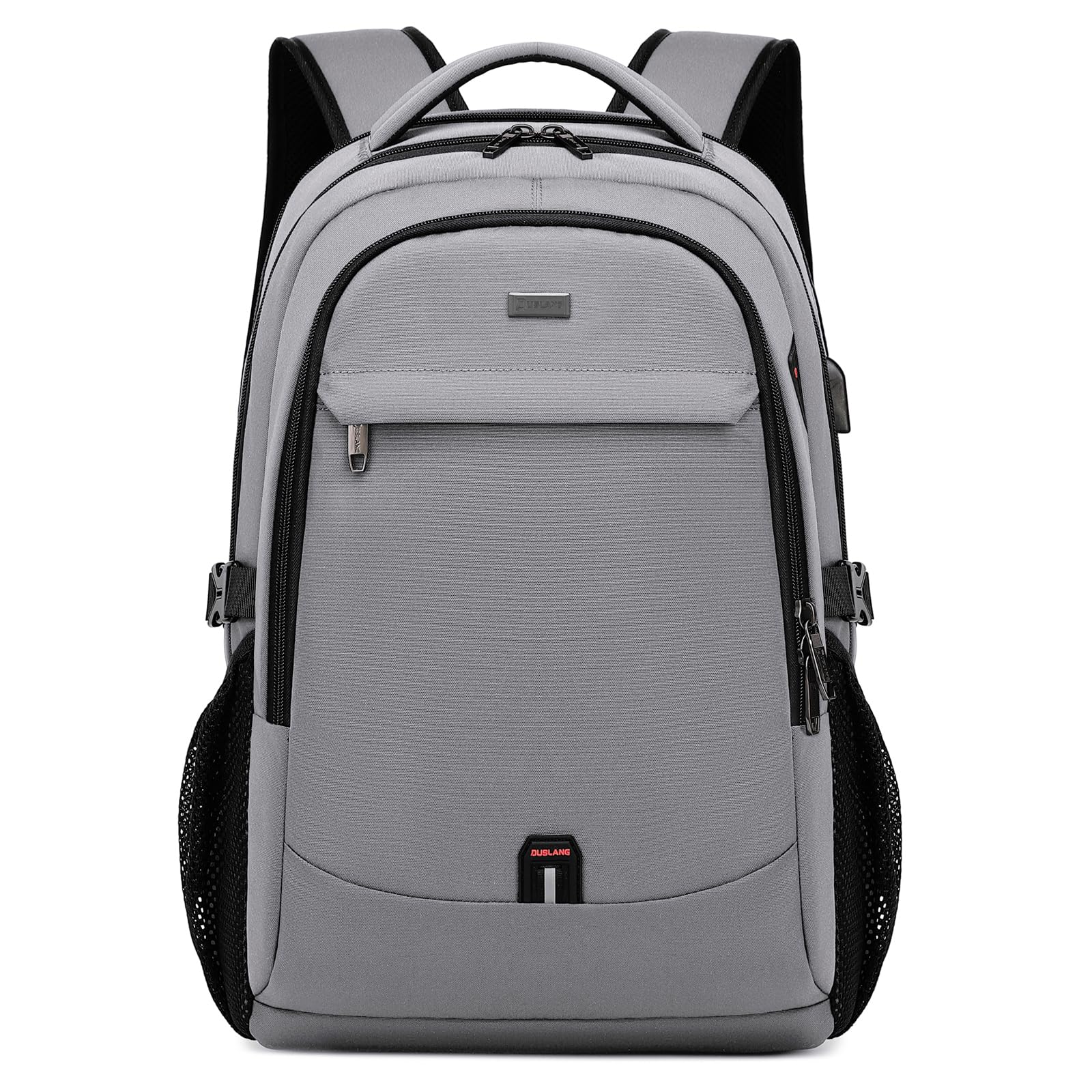 DUSLANG 17 Inch Laptop Backpack for Travel Water Resistant College Backpack for Men with USB Charging Port Rain Cover, Light GreyA