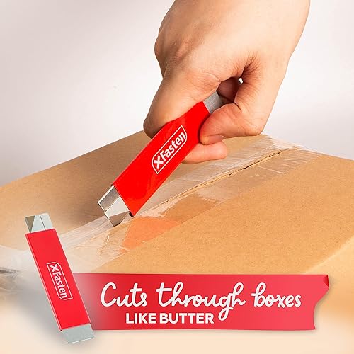 Miniatura 3 de XFasten Paquete de 12 cortadores retráctiles con raspador de seguridad, cartón a granel y cartón, mini cuchillas cortadoras de cajas | Abrecajas de