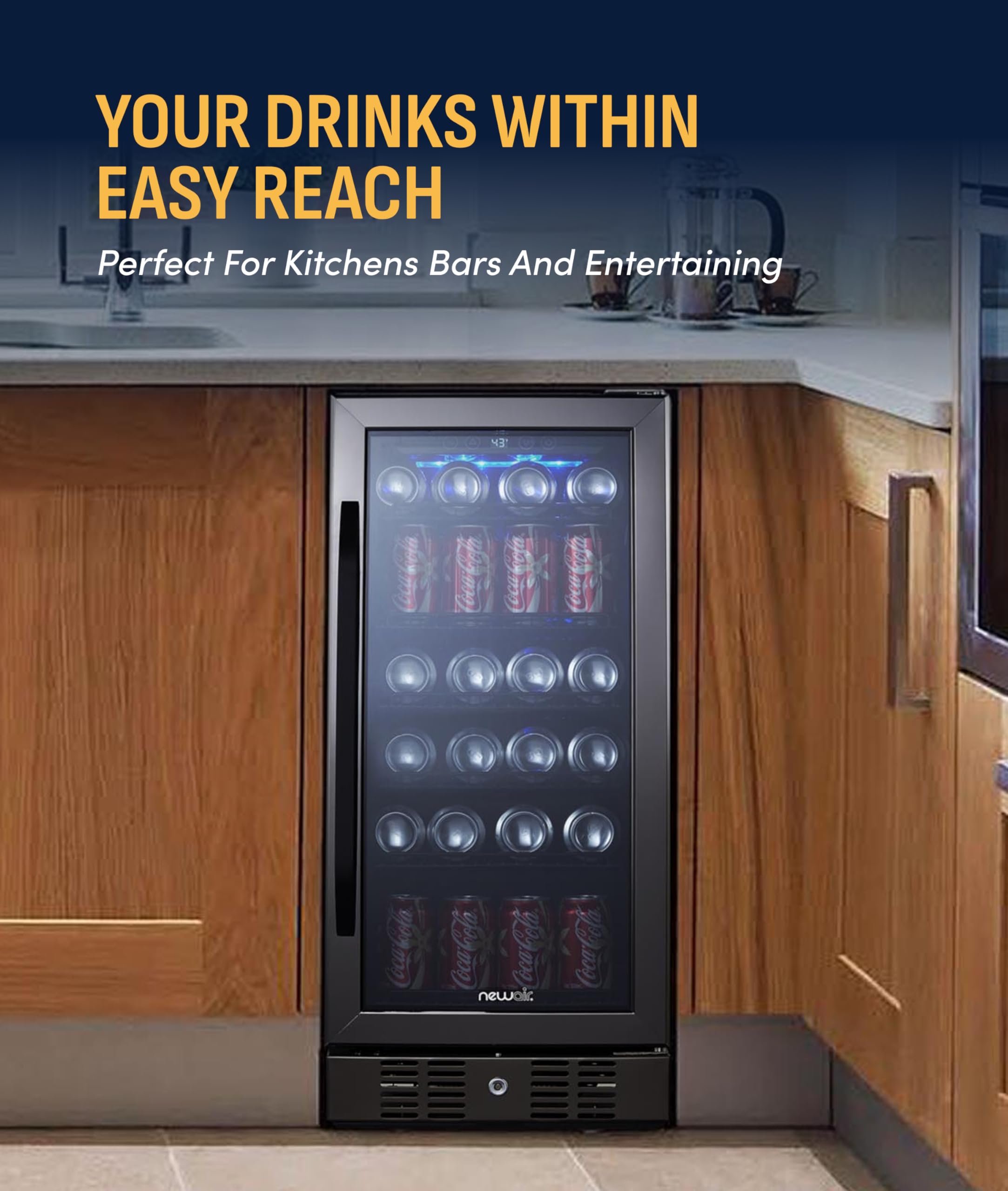 NewAir 96 Can Built-In Beverage Refrigerator | 15” Small Mini Fridge for Bedroom, Home Bar or Office | Quiet Cooling & Precise Temperature Control | Black Stainless Steel on Fridge.com