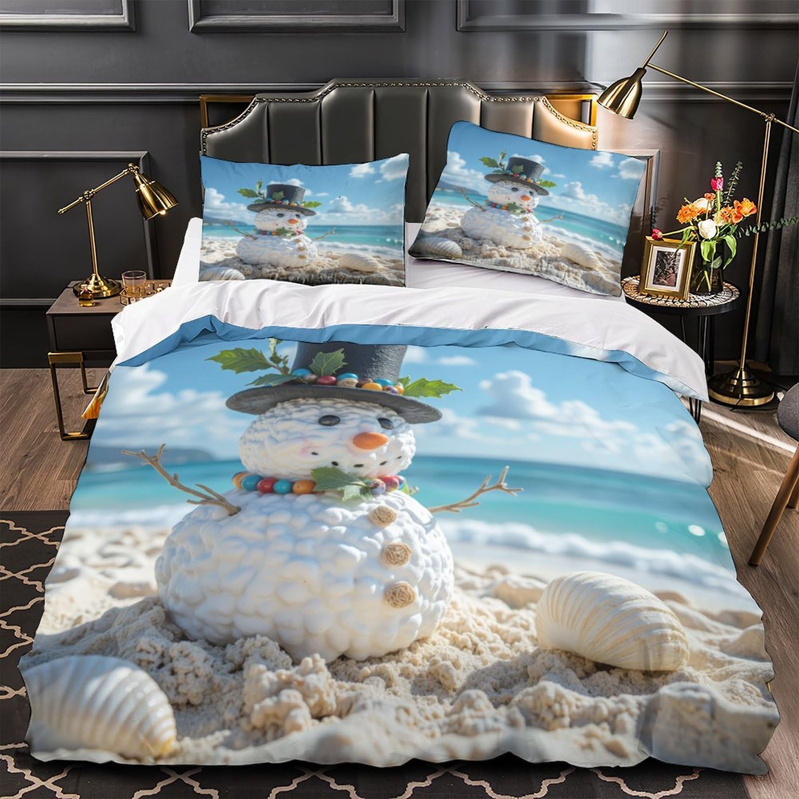 Parure de lit anti acarien bonhomme de neige microfibre résistante lit enfant single 3D
