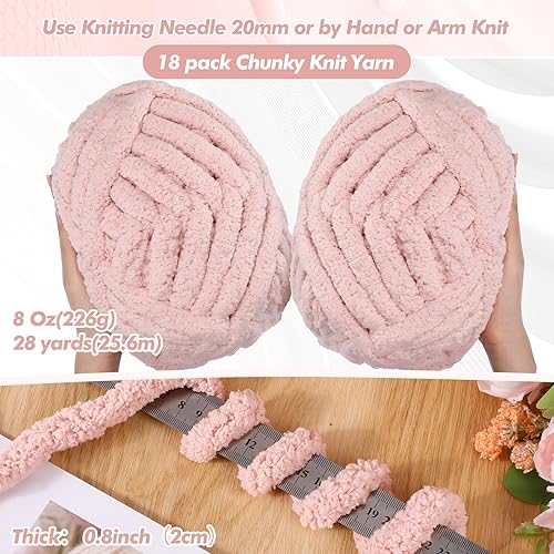 Miniatura 2 de Demissle Paquete de 18 hilos de felpilla grueso, 29.5 yardas cada madeja, hilo de punto grueso suave y grueso, para tejer a mano, ganchillo,