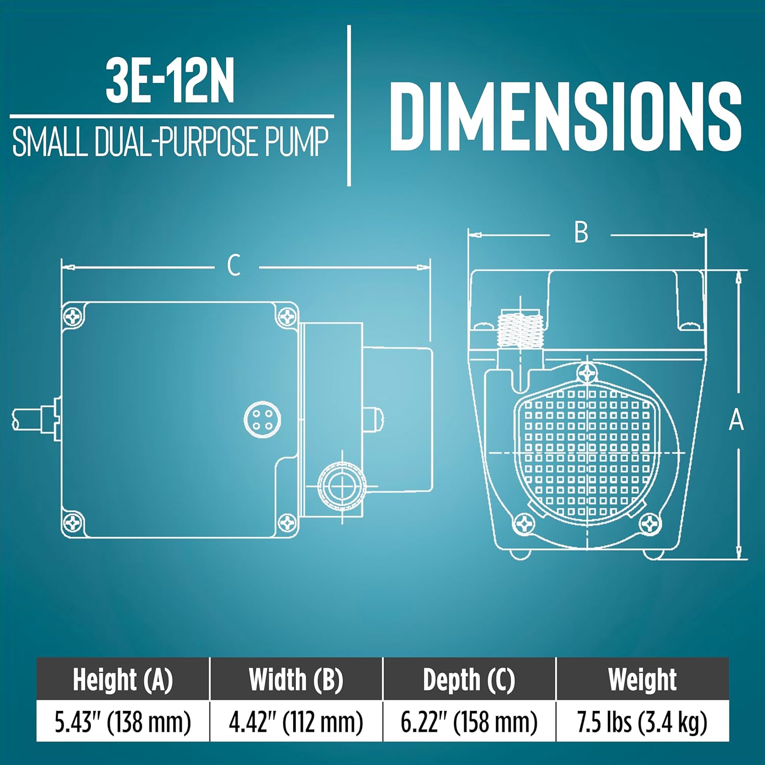 Little Giant 3E-12N, 115-Volt, 1/15 HP 500 GPH Oil-filled Direct Drive In-Line or Submersible Pump with 6-ft. Cord, Blue, 503103
