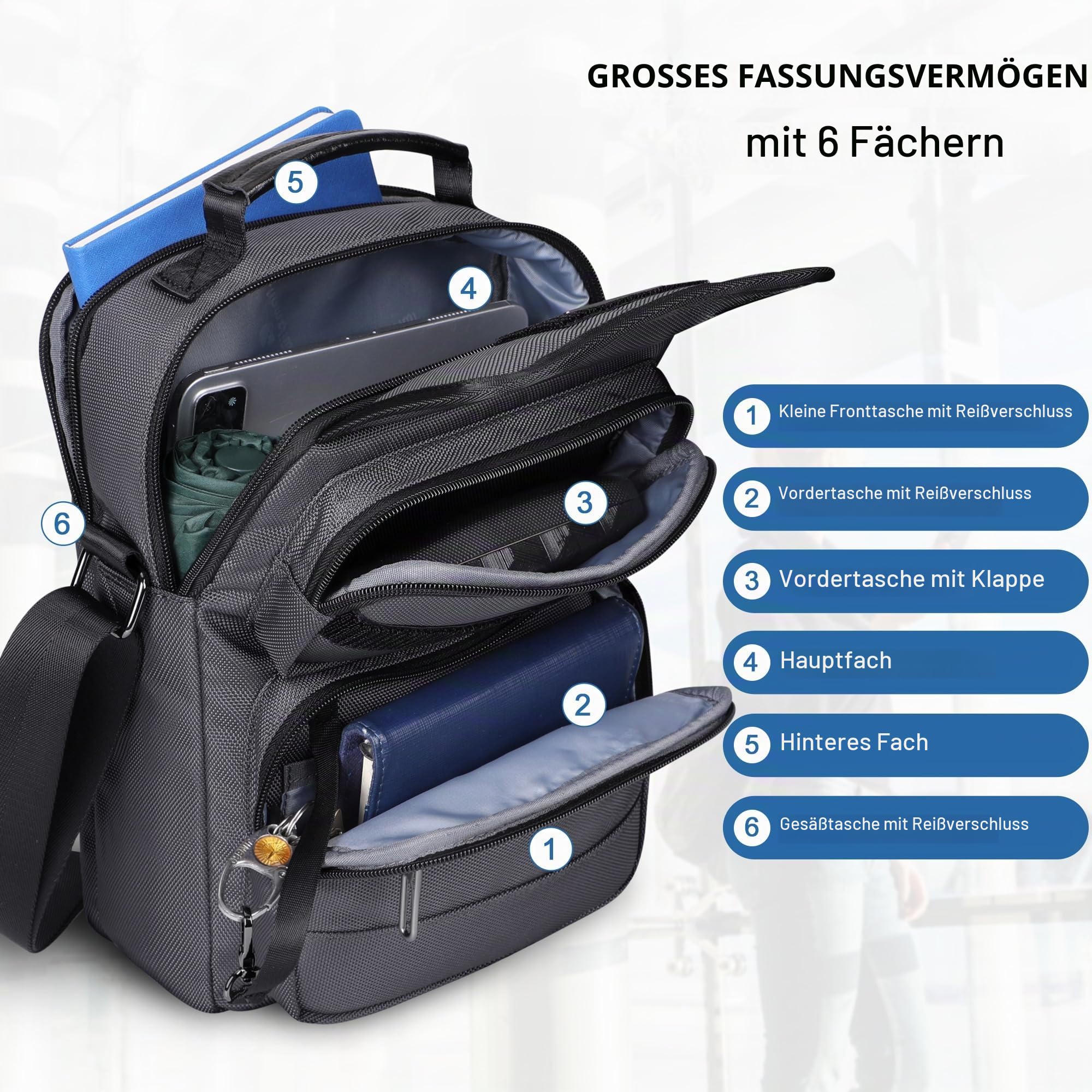 WITZMAN Umhängetasche Herren Handtasche Leicht Fit 11 Zoll IPad Schultertasche Herren Crossbody Shoulder Bags für Geschäftsreisen