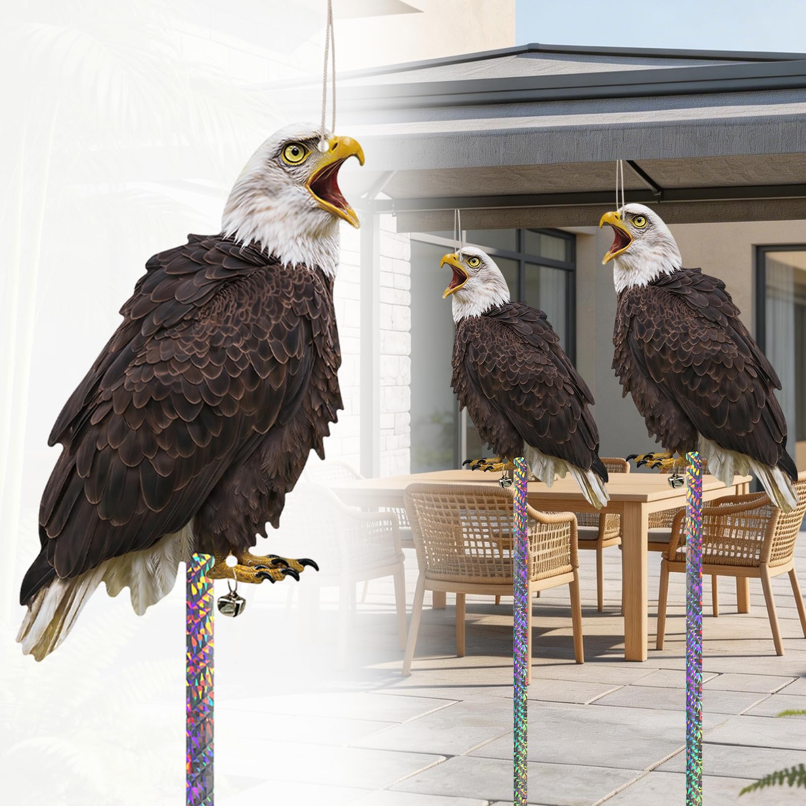 4pcs Flat Fake Eagle Bird Scarers for Gardens Roofs Hanging Flat Cardboard Fake Eagle Decoy to Scare Birds Away, Pigeon Deterrent Scarer Bird Magpie Seagull Deterrents for Patio Windows Farm Roofs