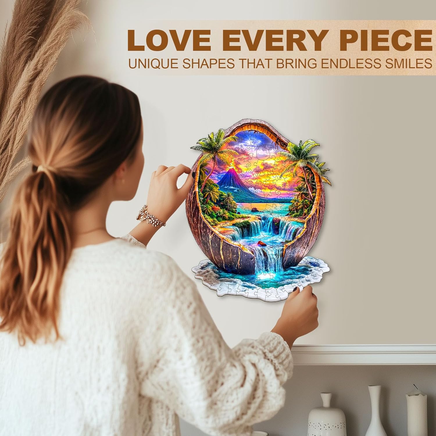 Wooden Puzzles for Adults, Coconut Dream Puzzle, Challenging Wooden Jigsaw Puzzle, Wood Adults Puzzles Birthday for Women Men (L-13.4 x 13.4in 255 Piece)