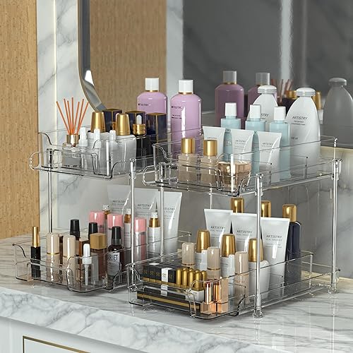 Miniatura 4 de 2 Tier Clear Organizer with Dividers, sliding out storage container, Bathroom Cabinet Storage, Under Sink Organizers, Kitchen, Medicine Storage