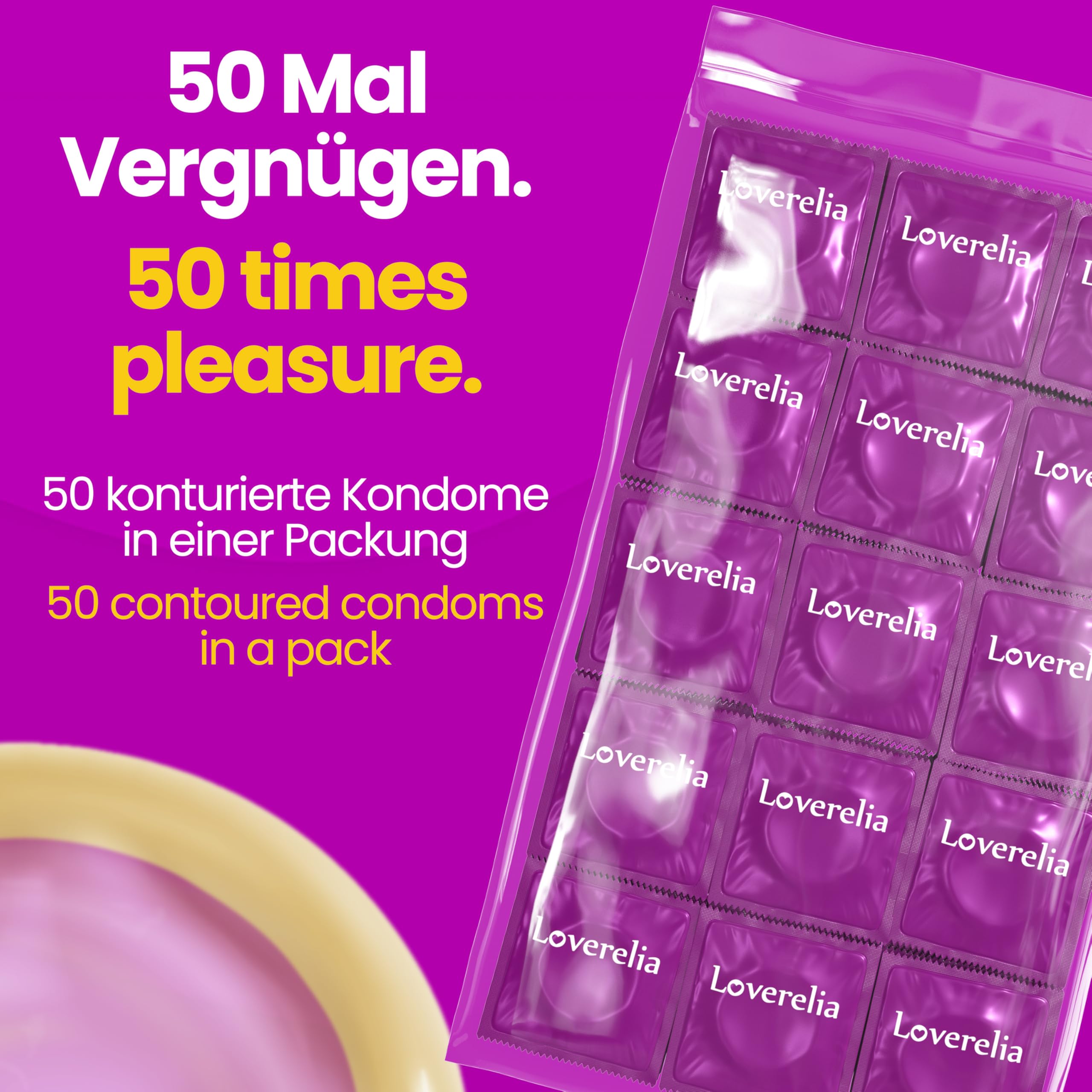 Préservatifs Loverelia "Longer Love"-​​forme profilée-pour prolonger les rapports sexuels et augmenter le désir-latex de caoutchouc naturel-vegan-réel au toucher-paquet de 200 (4x50 pièces)