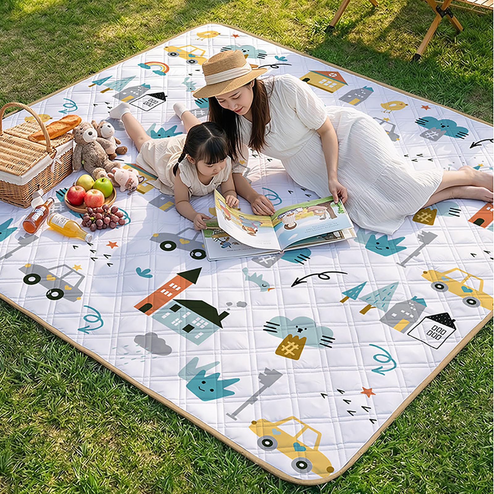 Tappeto Pieghevole da Picnic Impermeabile Antipolvere Leggero Portatile con Maniglia for Camping Spiaggia Parco Giardino Festival Viaggi e Uso Esterno,Cities,200×300cm