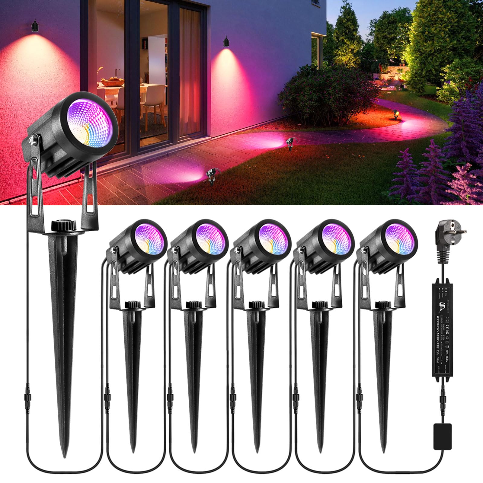 B-right RGB Focos Led Exterior, 21m LED Focos jardín con Estaca, Luz de Jardín Exterior rgb, Luces Exterior Jardin IP65 Impermeable, Focos de Jardín al Iluminación de Caminos para Césped, Patios