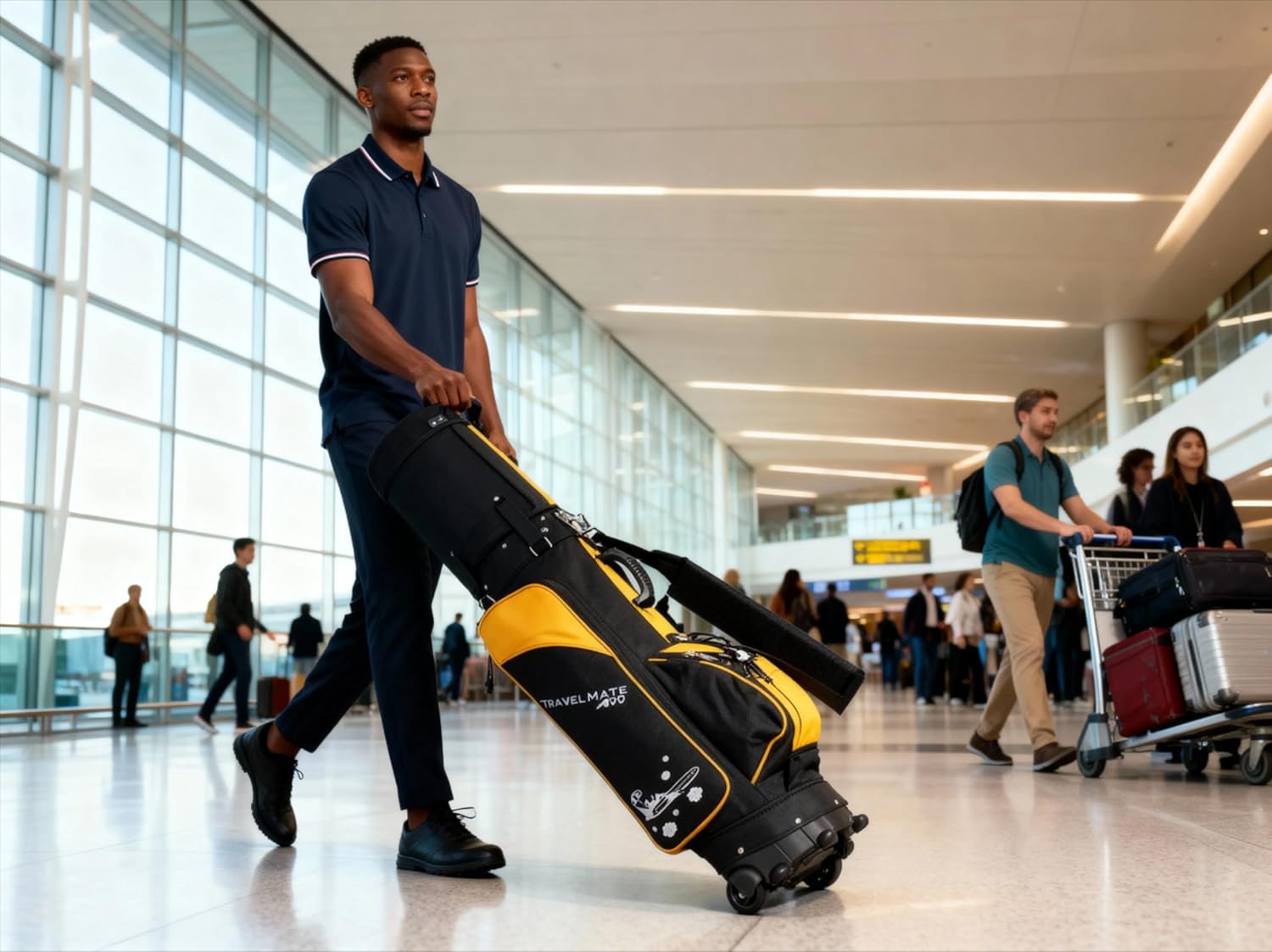 A99 Golf Travel Bag III with Wheeled Cover W. TSA Lock Hard Top Golf Travel Bags for Airlines ，Protect Your Club for Safe Transport, Best Golf Travel Bag for Flights (Black/Gold)