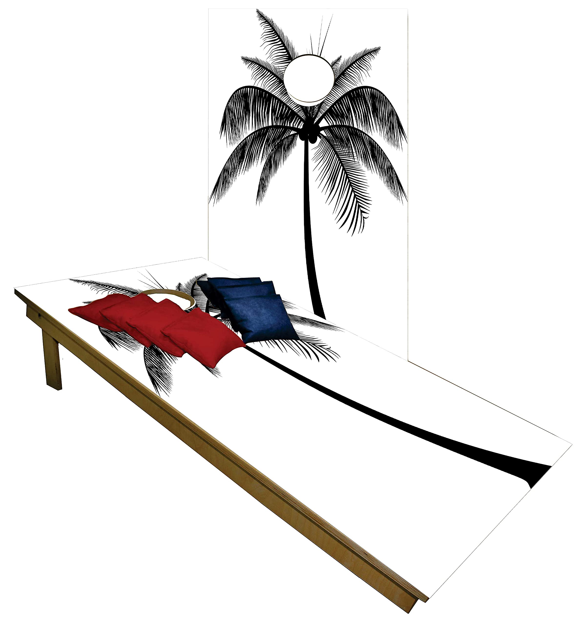 Premium Cornhole Set - Palm Tree Black White Tailgate Cornhole Boards w Set of 8 Cornhole Bags!616