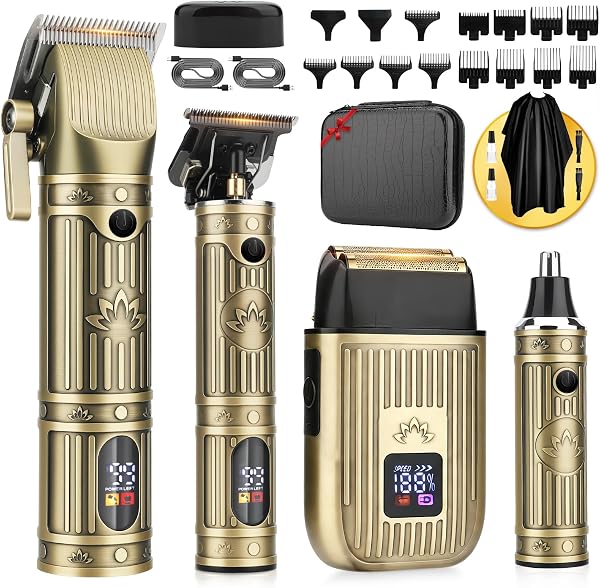 Bomxin Hair Clippers for Men Professional, T-Blade Barber Clippers and Trimmer Set, 4 in 1 Mens Cordless Hair Clipper fo