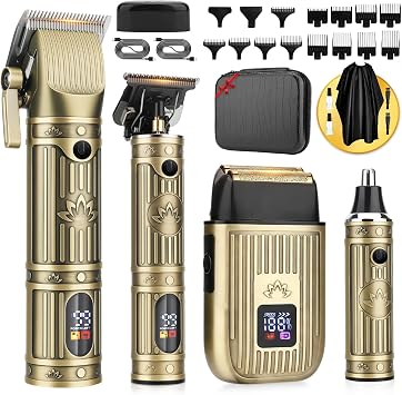 Bomxin Hair Clippers for Men Professional, T-Blade Barber Clippers and Trimmer Set, 4 in 1 Mens Cordless Hair Clipper for Barber Kit, Electric Beard Trimmer with Package Case,Gifts