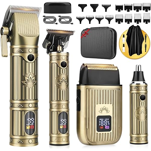 Bomxin Hair Clippers for Men Professional, T-Blade Barber Clippers and Trimmer Set, 4 in 1 Mens Cordless Hair Clipper for Barber Kit, Electric Beard Trimmer with Package Case,Gifts