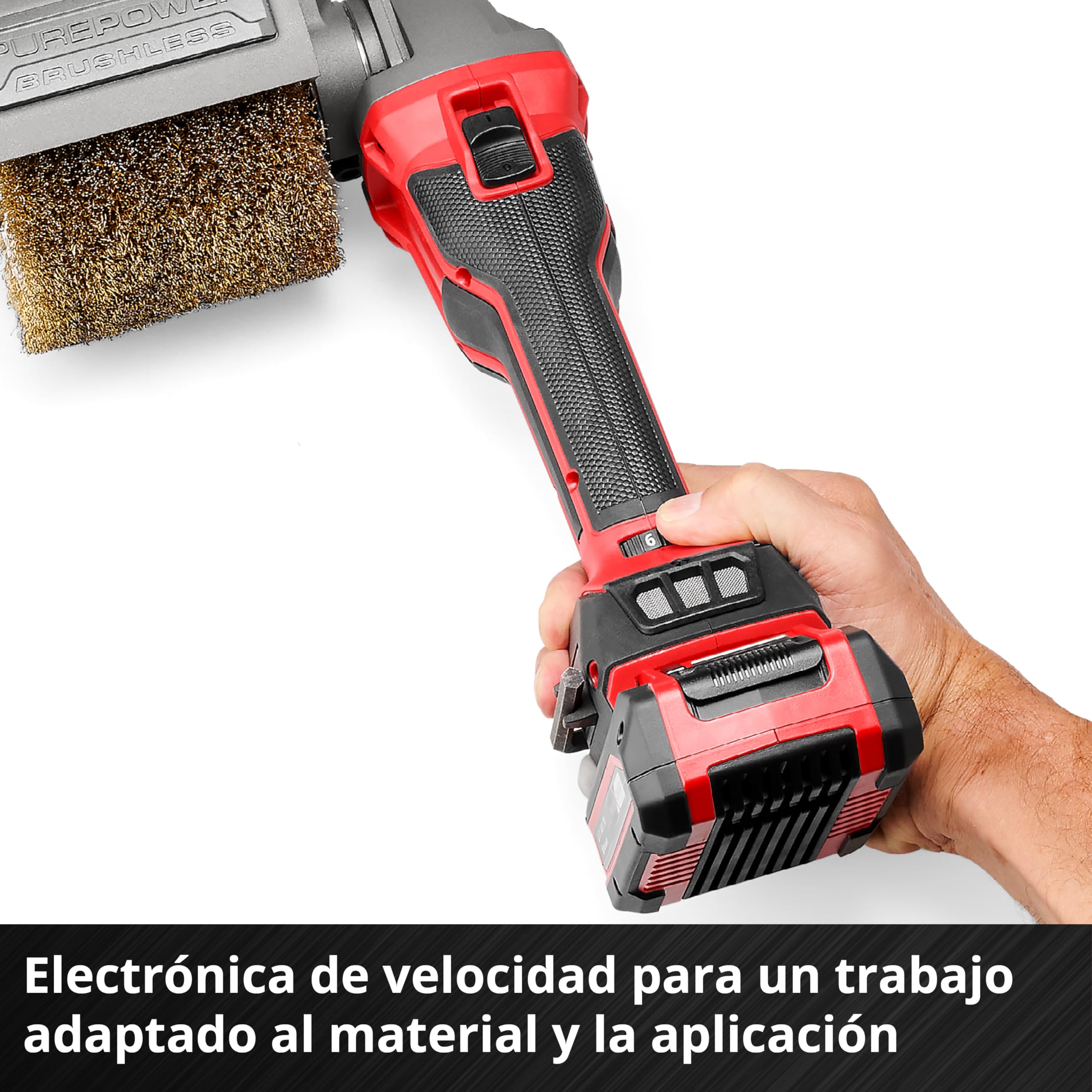 Einhell Professional Lijadora de cepillo con batería TP-BR 18/32 Li BL-Solo PXC (18 V, 1300 W, sin escobillas, máx. 3200 rpm, cepillos de Ø 120 mm, incl. cepillo de alambres de latón, sin batería)